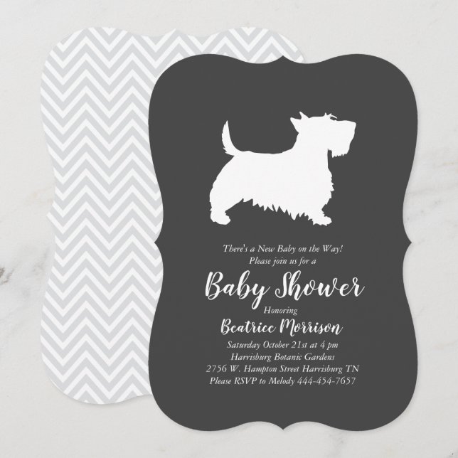 Invitation Écossais Terrier Chien Baby shower genre neutre (Devant / Derrière)
