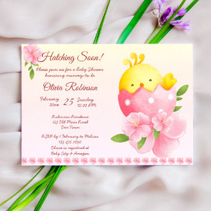Invitation Écouter bientôt poule fille baby shower de printem