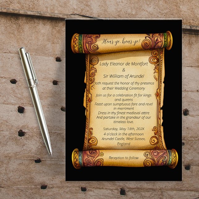 Invitation Écoutez la Proclamation Médiévale Mariage Orné de  (Hear Ye Medieval Scroll Ornate Wedding Invitation)