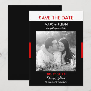 Invitation Écran de mariage noir et rouge de photo moderne Sa