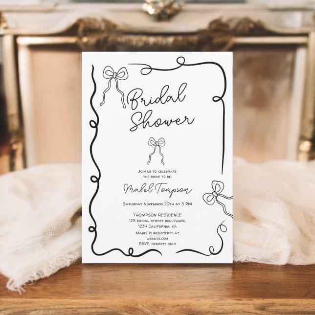 Invitation Écrans noirs chic illustrations ruban douche nupti (Chic black bows ribbon illustrations Bridal shower Invitation)