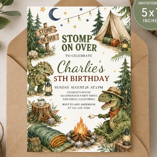 Invitation ÉCRASEZ LES Dinosaure Fête d'anniversaire de campi (Créateur téléchargé)