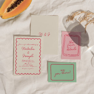 Invitation Écrit à la main Colorful Retro Fun Mariage unique