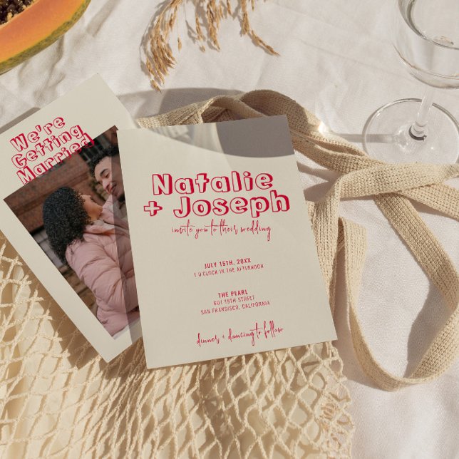 Invitation Écrit à la main couleur moderne Gras Mariage (Créateur téléchargé)