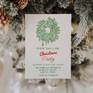 Invitation Écrit à la main Rouge Vert Noël Fête de couronne