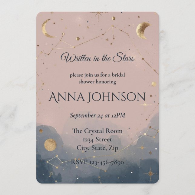 Invitation Écrit dans les Étoiles Boho Céleste Enterrement de (Devant)