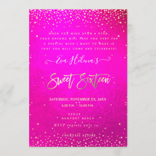 Invitation Écrit dans les Stars Sweet 16, le rose néon flashy