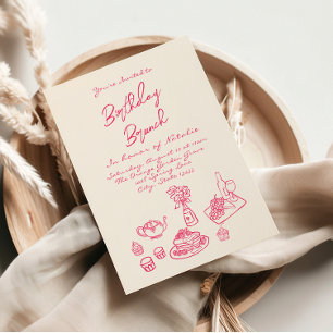 Invitation Ecrit main dessiné rose Quirky Brunch Anniversaire