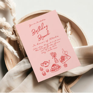 Invitation Ecrit main rose quirky amusant Anniversaire Brunch