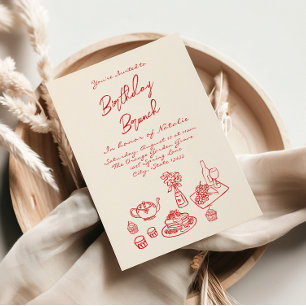 Invitation Écrit main tiré Quirky Unique Anniversaire Brunch