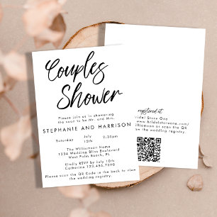 Invitation Écrite à la main minimal QR Code Couples Douche