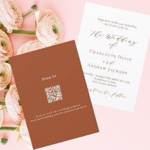 Invitation Écriture blanche Burr orange QR RSVP mariage de lu