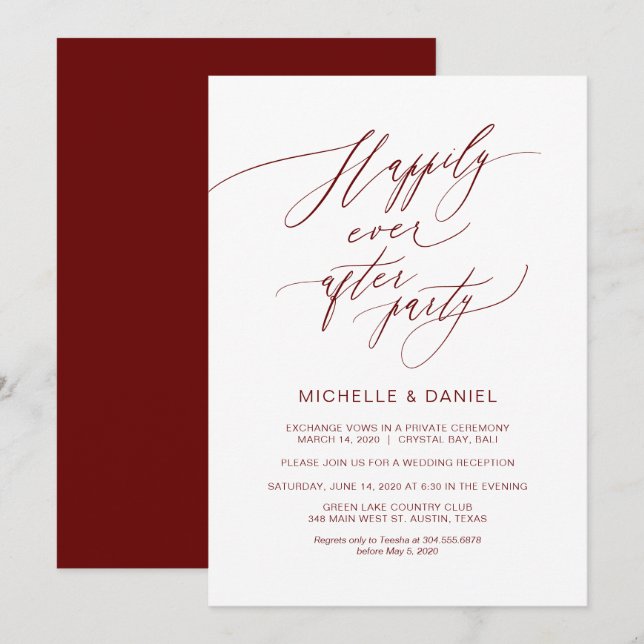 Invitation Écriture Bourguignonne Romantique, Mariage en Elop (Devant / Derrière)