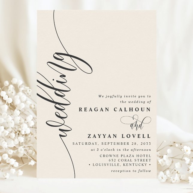 Invitation Écriture Calligraphique Élégante Mariage Crème d'I (Créateur téléchargé)