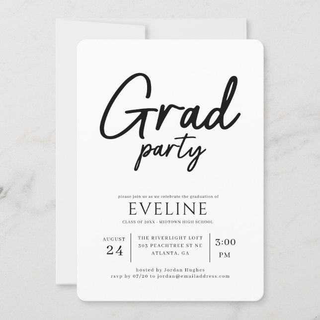 Invitation Écriture Calligraphique Tendance Fête de Diplômé D (Devant)