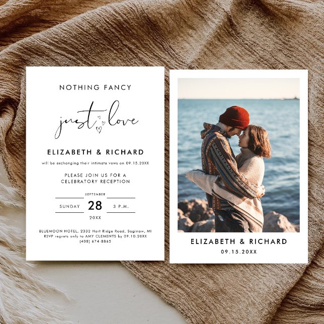 Invitation Écriture Capricieuse Rien de Fantaisiste Juste l'A (Whimsical script wedding invitation shares your “nothing fancy just love” story with warmth.)