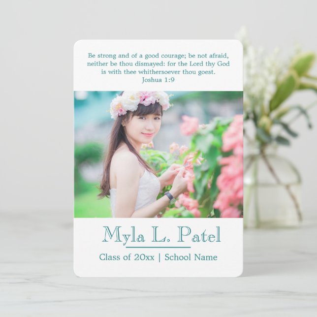 Invitation Écriture chrétienne Photo Grad Faire-part/ (Debout devant)