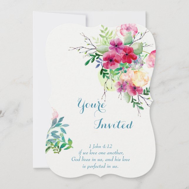 Invitation Écriture chrétienne Romantique Floral Mariage (Devant)