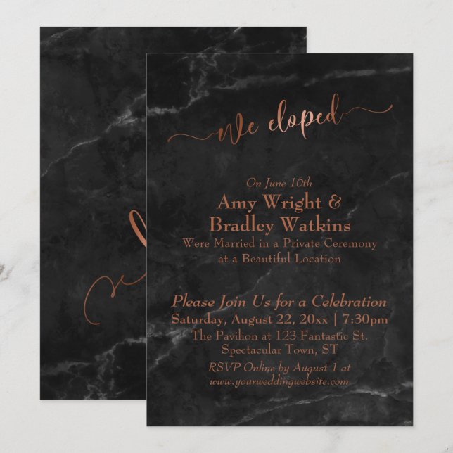 Invitation Écriture cuivrée Nous nous sommes enfuis sur du ma (Devant / Derrière)