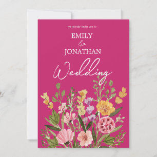 Invitation Écriture de fleurs sauvages brillantes mariage