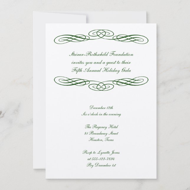 Invitation Écriture de ruban vert entreprise gala officiel év (Devant)
