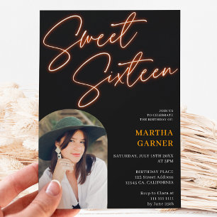 Invitation Écriture de signe orange néon marron amusant arche