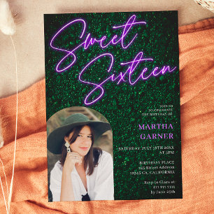 Invitation Écriture de signe violet néon arche photo verte Sw