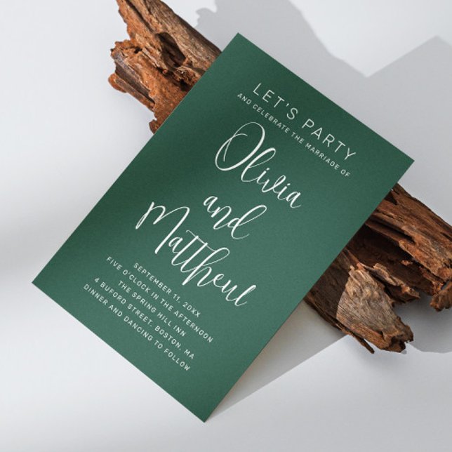 Invitation Écriture de typographie mariage vert émeraude + QR (Créateur téléchargé)
