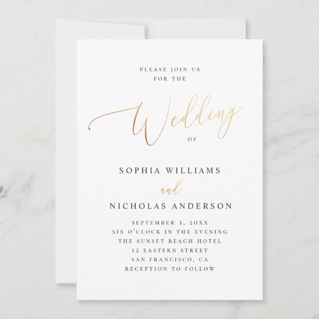 Invitation Écriture dorée élégante | Mariage classique tradit (Devant)