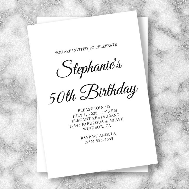 Invitation Écriture élégante 50e anniversaire (Elegant Script 50th Birthday Invitation)