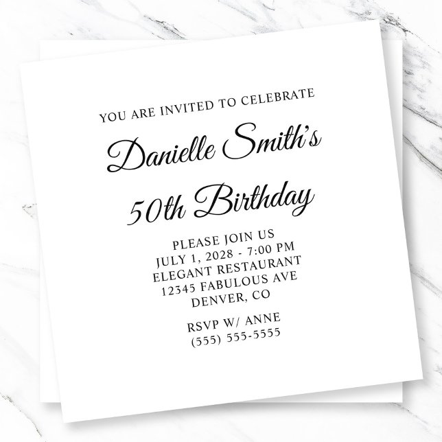 Invitation Écriture élégante 50e anniversaire (Elegant Script 50th Birthday Invitation)