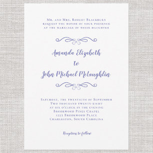 Invitation Écriture Élégante Classique Mariage Bleu Pervenche