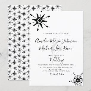 Invitation Écriture Élégante Flocons de Neige Mariage de Noël