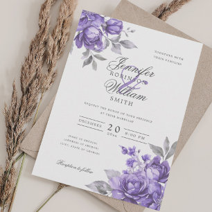 Invitation Écriture élégante mariage floral pourpre rustique