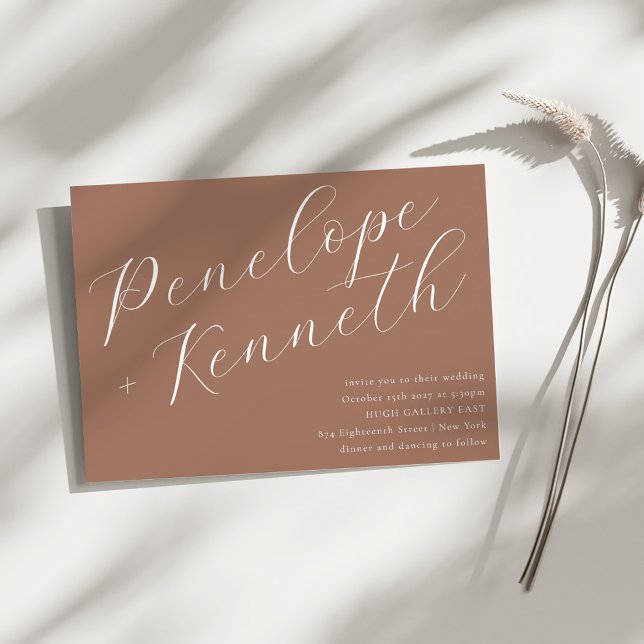 Invitation Écriture Élégante Mariage Stylé Brun Terreux Mocha (Créateur téléchargé)