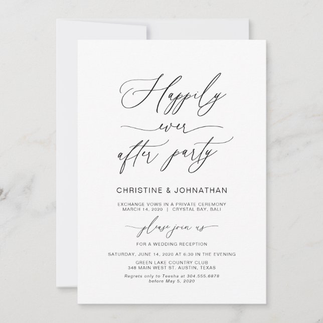 Invitation Écriture Élégante, Noir, Fuite de Mariage (Devant)