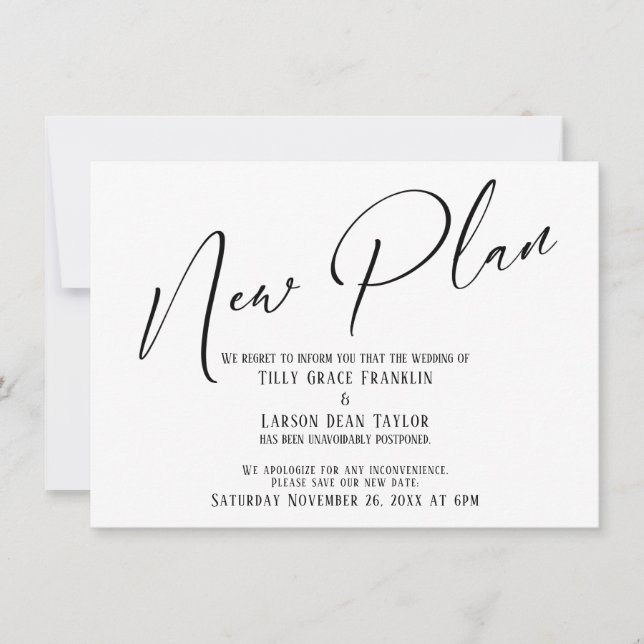 Invitation Écriture Élégante Nouveau Plan Annonce Simple (Devant)
