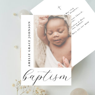 Invitation Écriture Élégante Photo Floue Bébé Baptême Religie