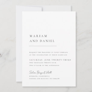 Invitation Écriture Élégante Simple Mariage Noir et Blanc