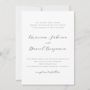 Invitation Écriture Élégante Simple Mariage Noir et Blanc