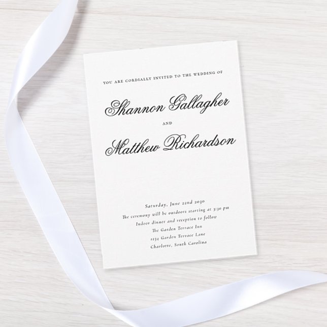 Invitation Écriture Élégante Typographie Mariage Noir et Blan (Créateur téléchargé)