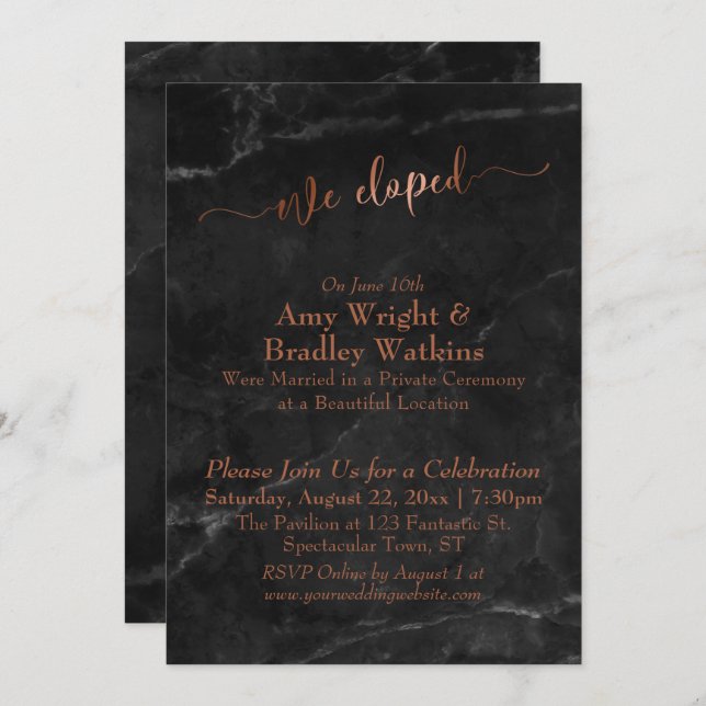 Invitation Écriture en cuivre Nous nous sommes enfuis Script  (Devant / Derrière)