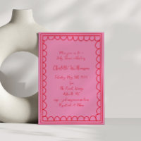 Écriture fantaisiste rose rouge bordure gribouillé