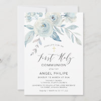 Écriture fleurs bleues première communion sainte