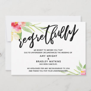Invitation Écriture Florale Regrets De Mariage Annulés