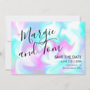 Invitation Écriture Groovy Swirls Enregistrer la date Rose Bl