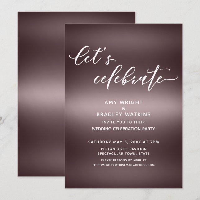 Invitation Écriture manuscrite Célébrons sur simple rose gold (Devant / Derrière)