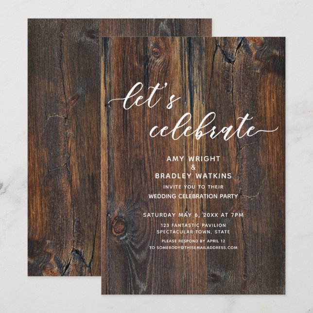 Invitation Écriture manuscrite en bois texturé Fêtons cet évé (Devant / Derrière)