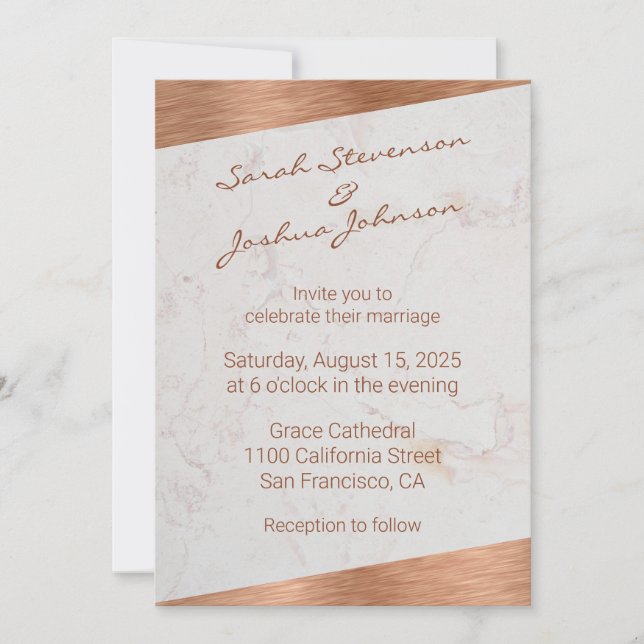 Invitation Écriture manuscrite en cuivre de marbre moderne Ma (Devant)