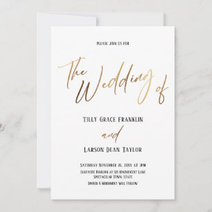 Invitation Écriture manuscrite en or lisse Simple Le Mariage